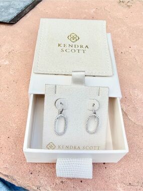 Kendra Scott 14k White Gold Oval Drop Earrings with Pave Diamonds